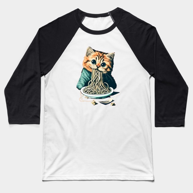 CAT EATING SPAGHETTI Baseball T-Shirt by TheABStore
